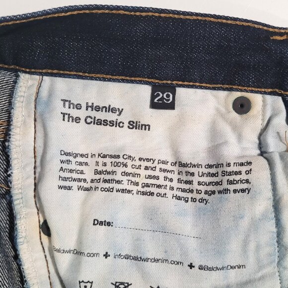 Baldwin Denim The Henley Classic Slim Selvedge Denim Dark Blue Jeans - Size 29 - Picture 7 of 12